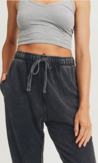 Charcoal Mineral-Washed Jacquard Joggers
