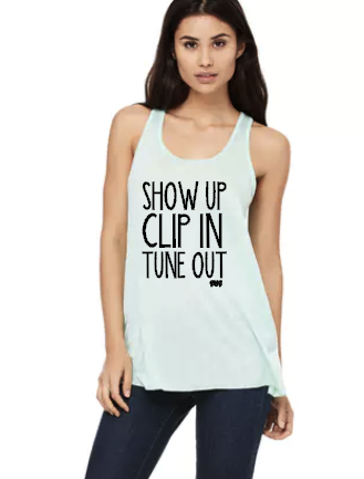 Show Up Clip In Tune Out - Flowy Bella Canvas Racerback Tank