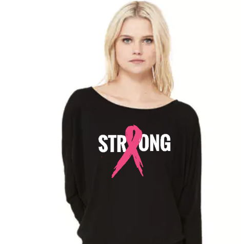 STRONG (Breast Cancer) - Flowy Off Shoulder T-shirt by Bella