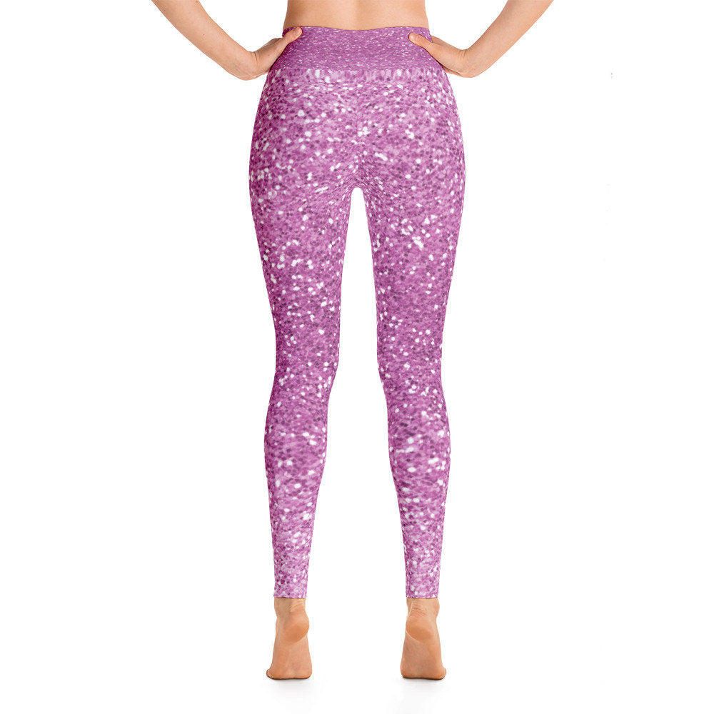 Purplish Pink Glitter Yoga Leggings