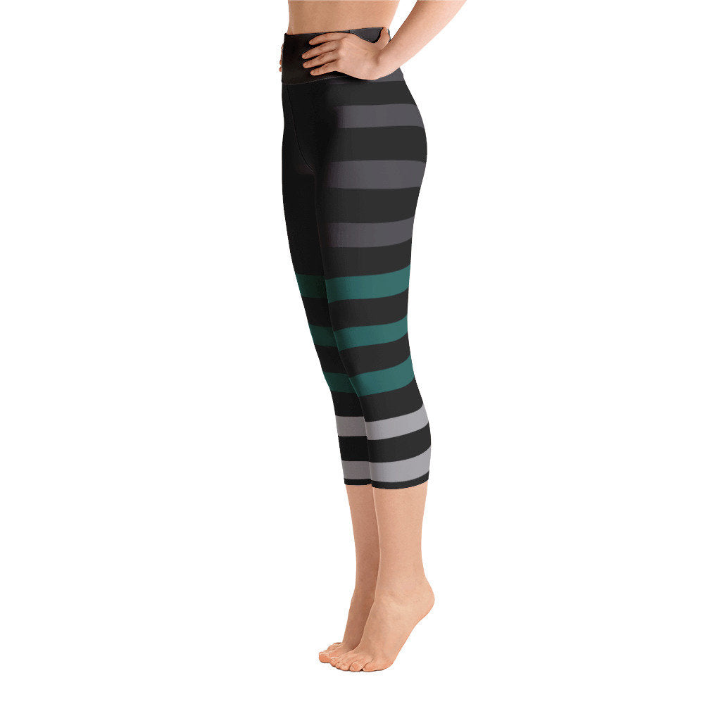 The Teal Stripes- Yoga Capri Leggings