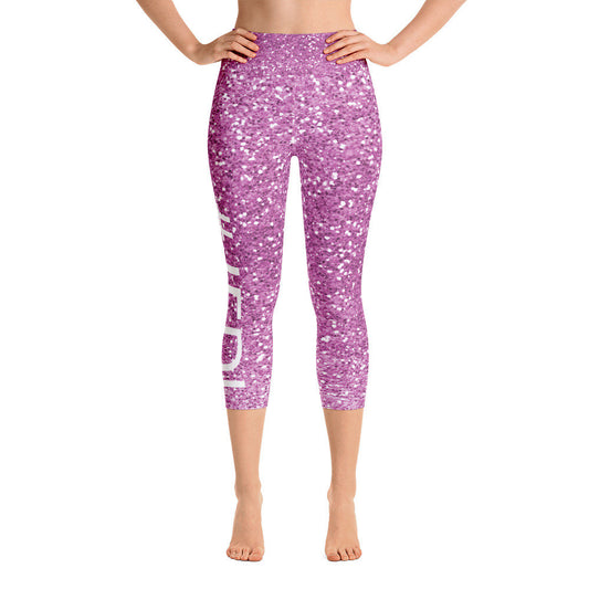 Purple Glitter JFDI Yoga Capri Leggings