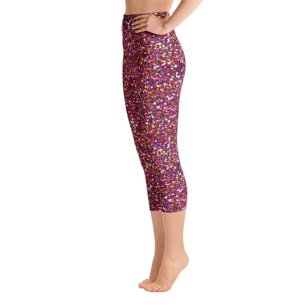Multi Colored Glitter Yoga Capri Leggings