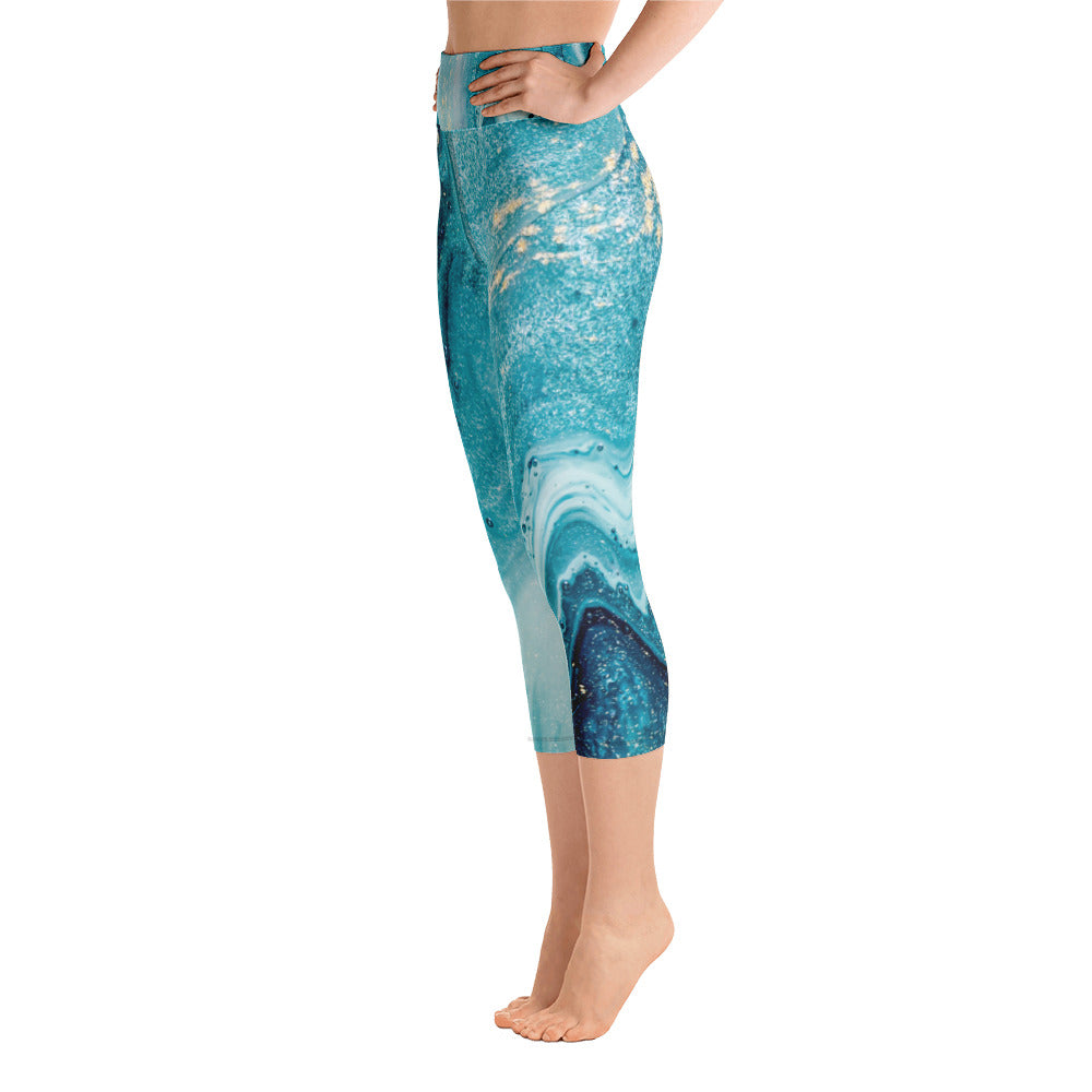 Lost Sea Blue Marble Yoga Capri Leggings